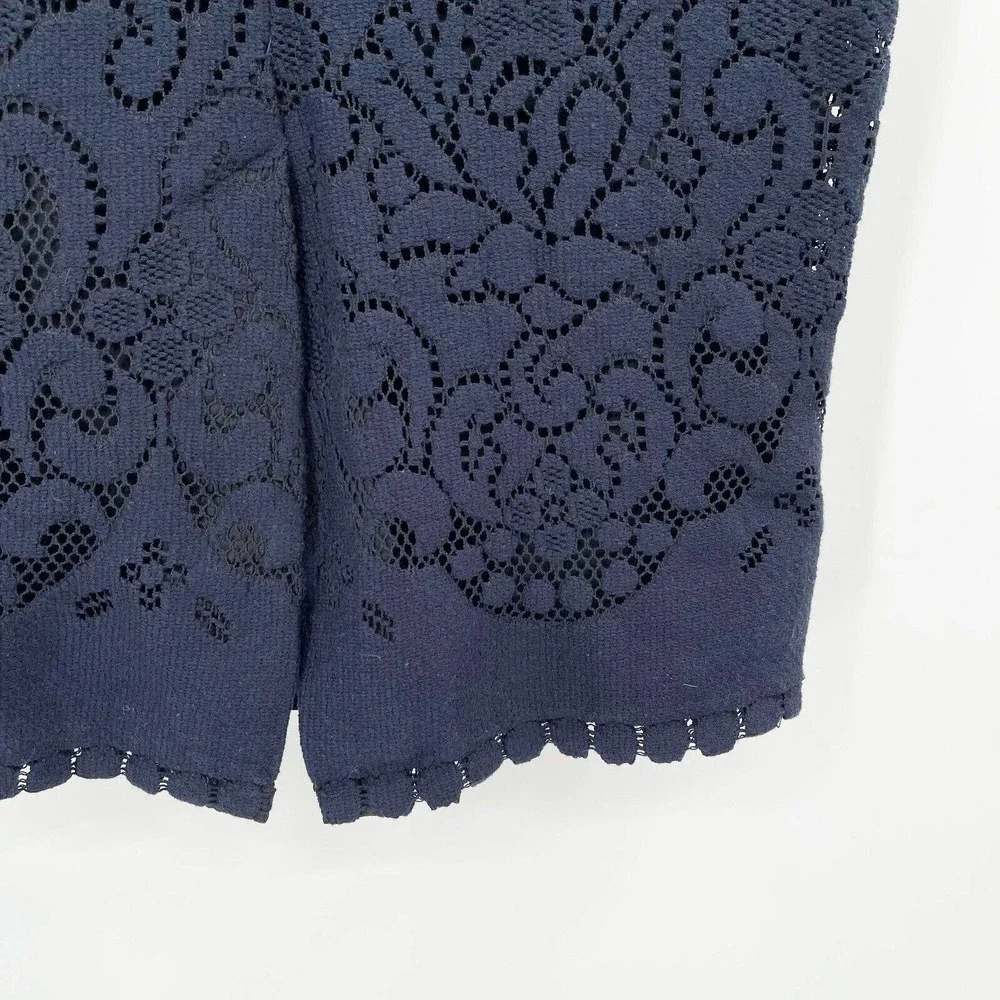 A.L.C. Lucas‎ Pencil Skirt Floral Lace Navy Blue Size 10 Lined Cotton Stretch